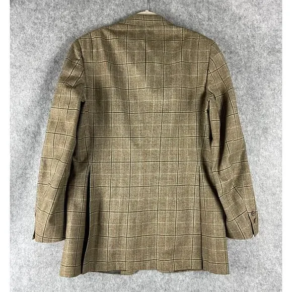 Vintage Hardy Amies Blazer Sport Coat Mens 40R Tan Plaid Wide Lapel Academia